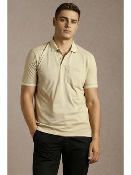 Louis Philippe - Men Beige Solid Polo Neck T-shirt