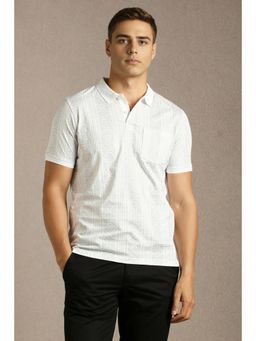 Louis Philippe - Men White Print Polo Neck T-shirt