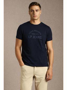 Louis Philippe - Men Navy Blue Graphic Print Crew Neck T-shirt