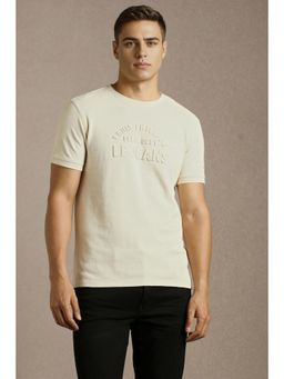 Louis Philippe - Men Beige Typography Crew Neck T-shirt