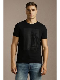 Louis Philippe - Men Black Graphic Print Crew Neck T-shirt