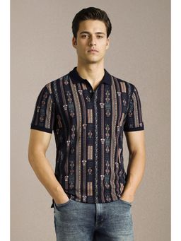 Louis Philippe - Men Navy Print Polo Neck T-shirt