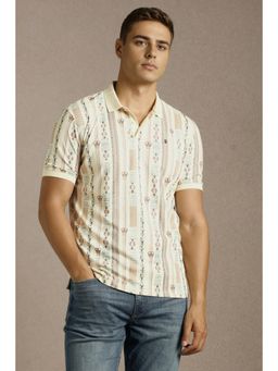 Louis Philippe - Men Beige Print Polo Neck T-shirt