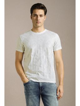 Louis Philippe - Men White Textured Crew Neck T-shirt