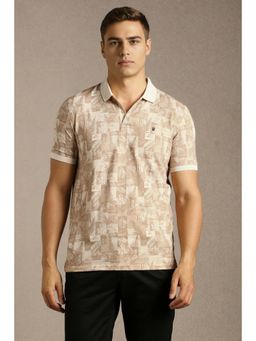 Louis Philippe - Men Beige Print Polo Neck T-shirt
