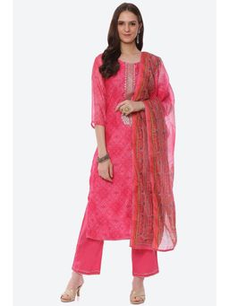 Biba - Pink Chanderi Unstitched Suit (Set of 3)
