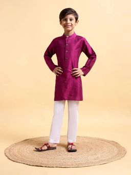 Mera Rang - Purple Cotton Silk Kurta and Pyjama Purple (Set of 2)
