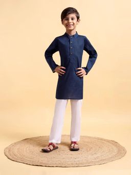 Mera Rang - Navy Blue Cotton Kurta and Pyjama Navy Blue (Set of 2)