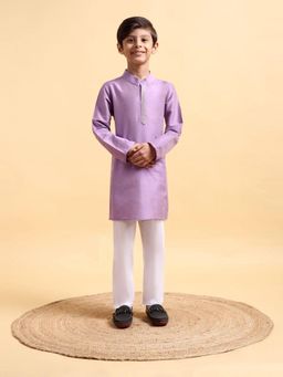 Mera Rang - Mauve Embroidery Cotton Silk Kurta and Pyjama Mauve (Set of 2)