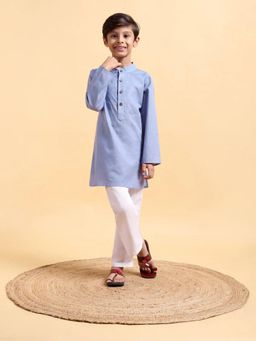Mera Rang - Boys Sky Blue Cotton Linen Kurta and Pyjama Blue (Set of 2)