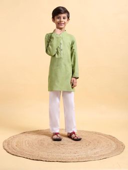 Mera Rang - Boys Cotton Linen Kurta and Pyjama Green (Set of 2)