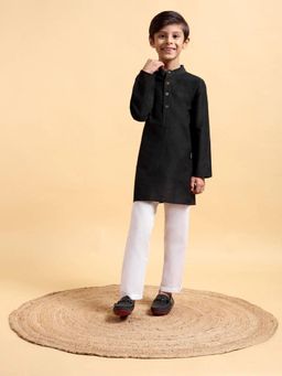 Mera Rang - Boys Black Cotton Silk Kurta and Pyjama Black (Set of 2)