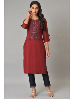 W - Red Solid Kurta