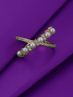 Carlton London - Premium Gold & White Toned Pearls Studded Gold-Plated Adjustable Ring