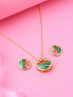 Estele - Gold Plated Tropical Leaf Designer Pendant with Crystals for Women (Set of 2)