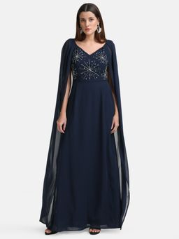 Kazo - x Janhvi Kapoor Blue Embellished Cape Sleeve Maxi Dress