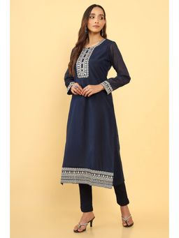 Soch - Women Blue Chanderi Embroideredkurta
