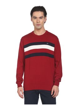 Arrow Sports - Men Red Horizontal Stripe Pure Cotton Sweater