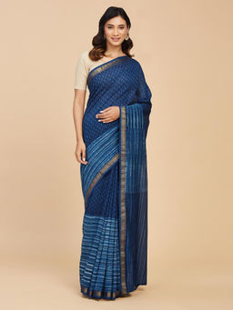 Fabindia - Indigo Cotton Silk Printed Dabu Saree Without Blouse