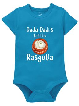 Zeezeezoo - Kids Dada Dadi's Little Rasgulla Printed Cotton Blue Onesie Bodysuit