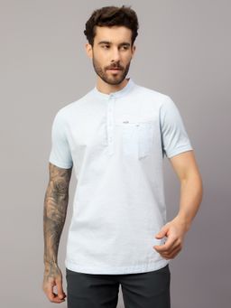 Cantabil - Men Sky Blue Solid Half Sleeves Kurta