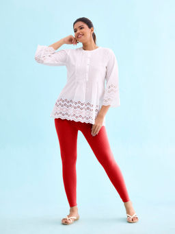 Go Colors - Drop Needle Ribbed Active Leggings For Women | Lightweight, Spandex Waistband, Mid Rise, Bright Red