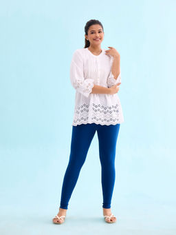 Go Colors - Soft Cotton Stretch Ankle Length Leggings For Women | Breathable, Mid Rise, Royal