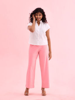 Go Colors - Women Solid Pink Mid Rise Ribbed Palazzos