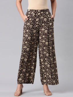 Go Colors - Women Black Woven Viscose Mid Rise Printed Palazzo