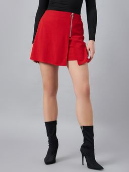 RARE - Women Casual Red Solid Above Knee High-rise Regular Shorts