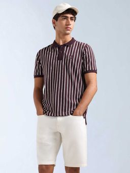 Flying Machine - Men Red Cotton Relaxed Fit Polo T-Shirt