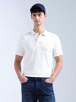 Flying Machine - Men White Cotton Relaxed Fit Polo T-Shirt