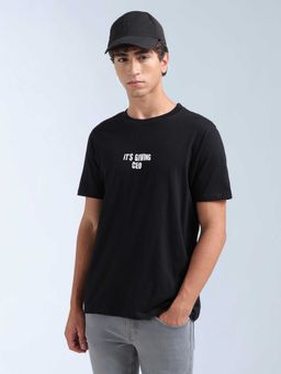 Flying Machine - Men Black Cotton Regular Fit T-Shirt