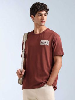 Flying Machine - Men Orange Cotton Relaxed Fit T-Shirt