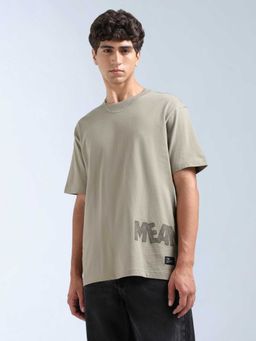 Flying Machine - Men Beige Cotton Relaxed Fit T-Shirt