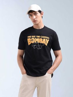 Flying Machine - Men Black Cotton Relaxed Fit T-Shirt