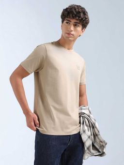Flying Machine - Men Beige Cotton Regular Fit T-Shirt