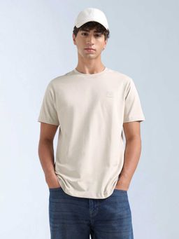 Flying Machine - Men Beige Cotton Regular Fit T-Shirt
