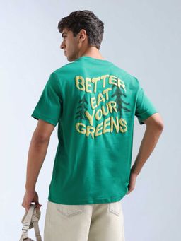 Flying Machine - Men Green Cotton Relaxed Fit T-Shirt