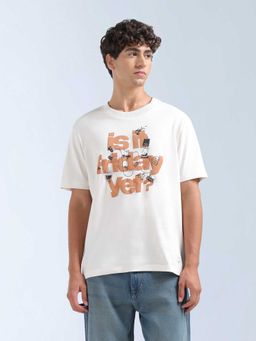 Flying Machine - Men White Cotton Relaxed Fit T-Shirt