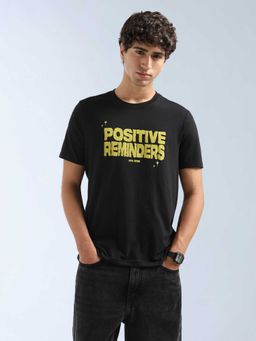 Flying Machine - Men Black Cotton Regular Fit T-Shirt