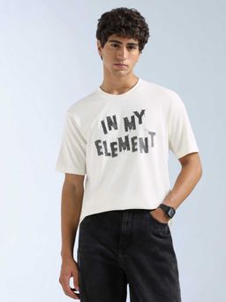 Flying Machine - Men White Cotton Relaxed Fit T-Shirt