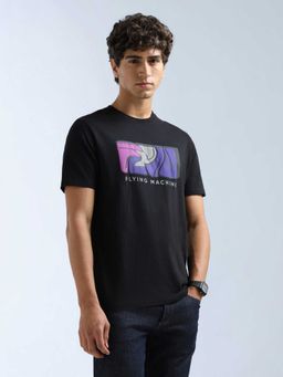 Flying Machine - Men Black Cotton Regular Fit T-Shirt