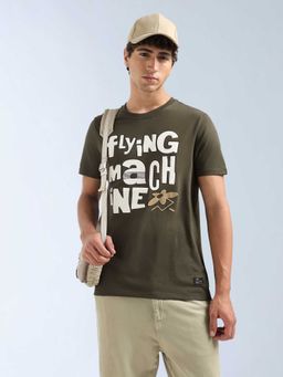 Flying Machine - Men Green Cotton Regular Fit T-Shirt