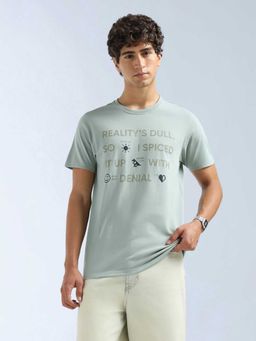 Flying Machine - Men Green Cotton Regular Fit T-Shirt