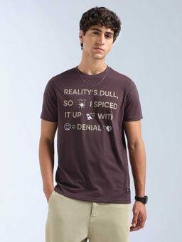 Flying Machine - Men Burgundy Cotton Regular Fit T-Shirt