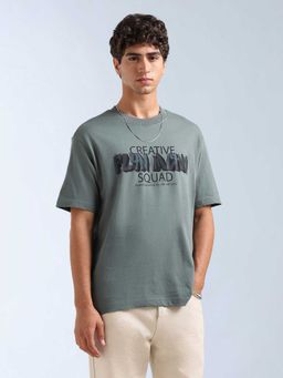 Flying Machine - Men Green Cotton Relaxed Fit T-Shirt