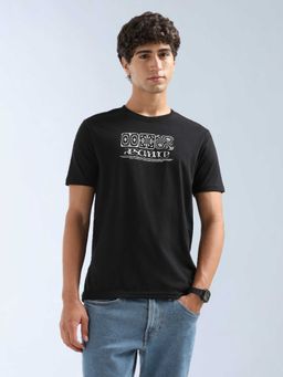 Flying Machine - Men Black Cotton Regular Fit T-Shirt