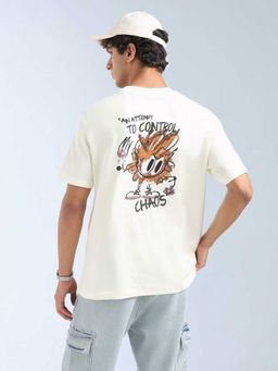 Flying Machine - Men White Cotton Relaxed Fit T-Shirt