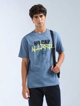 Flying Machine - Men Blue Cotton Relaxed Fit T-Shirt